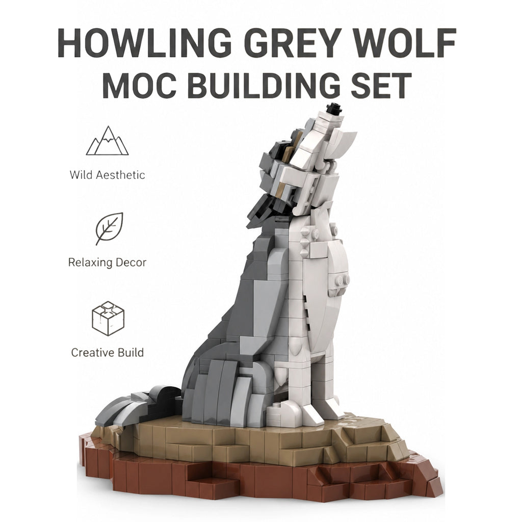Howling Gray Wolf Building Blocks Set - Collectible Animal Model Kit for Adults & Teens, Unique Home Decor & Gift Idea