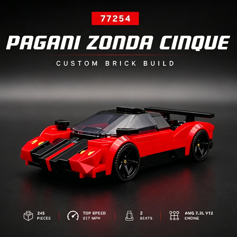 77254 Pagani Zonda Cinque Supercar Building Blocks Set, Compatible with Lego Speed Champions, Collectible Sports Car Model Kit with Driver Minifigure, Gift for Car Enthusiasts and Kids Ages 8+