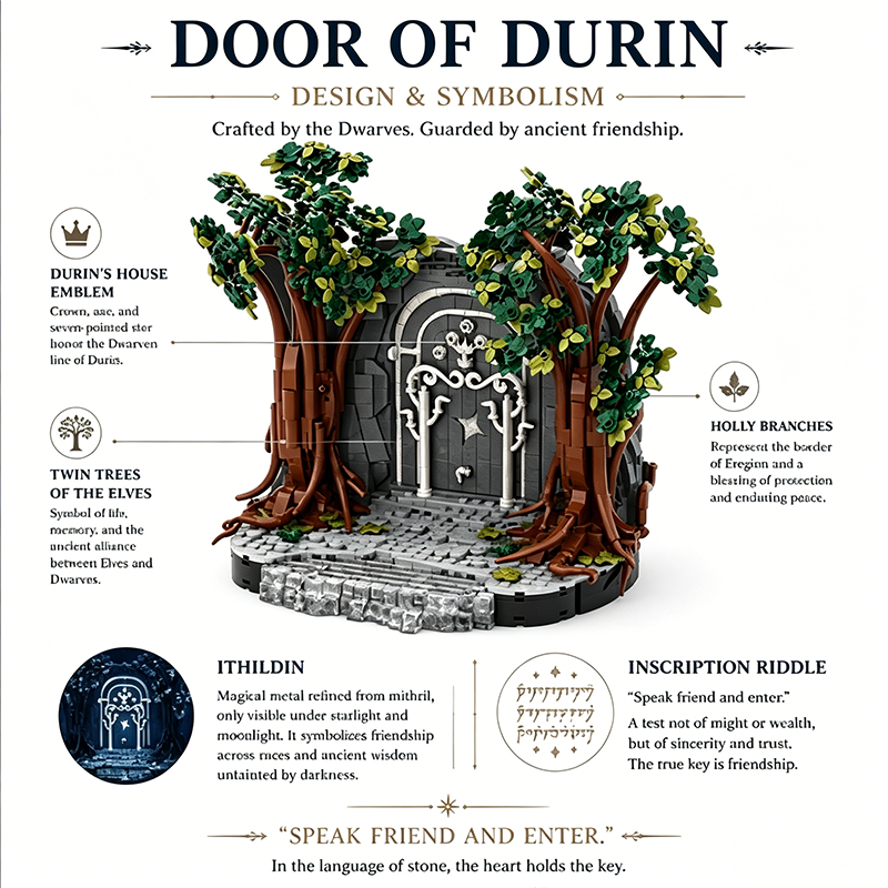 Door of Durin Lord of the Rings MOC Building Set, Compatible with Lego, Glow-in-the-Dark Mines of Moria Gate Collectible Toy for Adults & Tolkien Fans