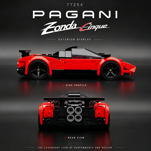 77254 Pagani Zonda Cinque Supercar Building Blocks Set, Compatible with Lego Speed Champions, Collectible Sports Car Model Kit with Driver Minifigure, Gift for Car Enthusiasts and Kids Ages 8+