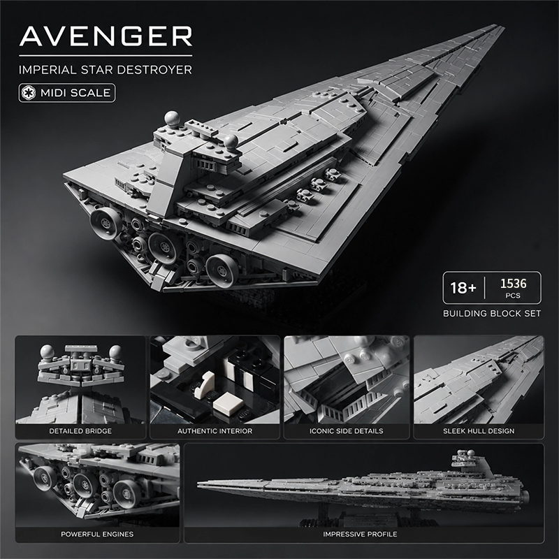 1536PCS Avenger Imperial Star Destroyer Building Set - Midi Scale, Compatible with Lego