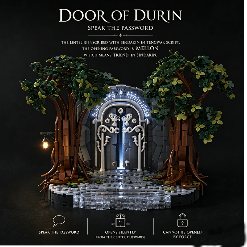 Door of Durin Lord of the Rings MOC Building Set, Compatible with Lego, Glow-in-the-Dark Mines of Moria Gate Collectible Toy for Adults & Tolkien Fans