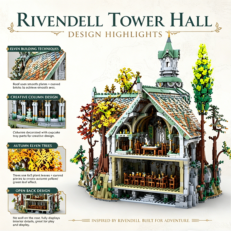Rivendell Tower Hall Building Blocks Set | 100% Compatible with Lego | Lord of the Rings Elven Architecture Collectible Model for Adults & Kids