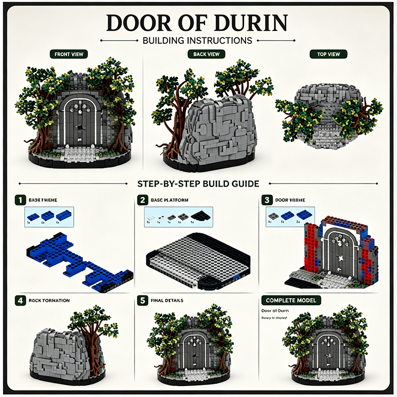 Door of Durin Lord of the Rings MOC Building Set, Compatible with Lego, Glow-in-the-Dark Mines of Moria Gate Collectible Toy for Adults & Tolkien Fans