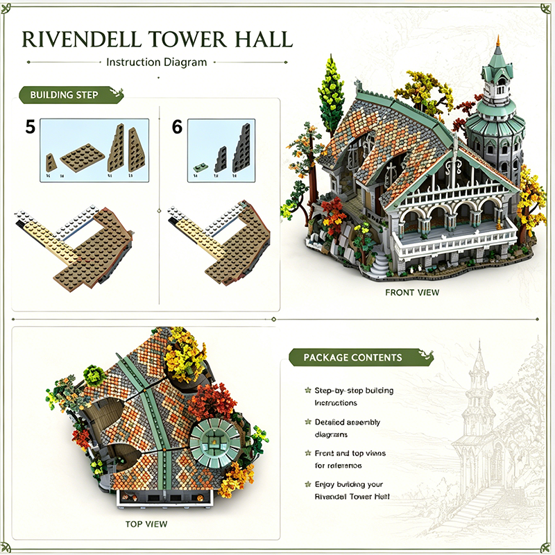 Rivendell Tower Hall Building Blocks Set | 100% Compatible with Lego | Lord of the Rings Elven Architecture Collectible Model for Adults & Kids