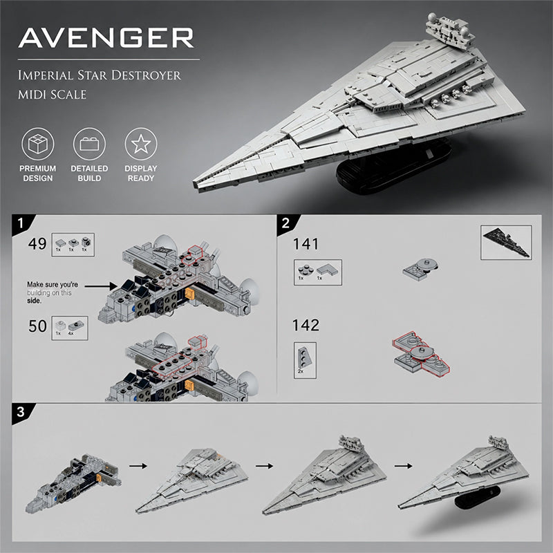 1536PCS Avenger Imperial Star Destroyer Building Set - Midi Scale, Compatible with Lego