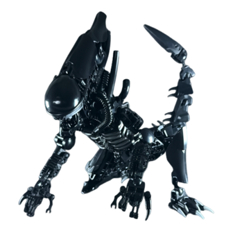 Movie Themed Alien Xenomorph Action Figure Building Kit, 16+ Collectible Display Model, Matte & Glossy Black ABS, Compatible with Lego