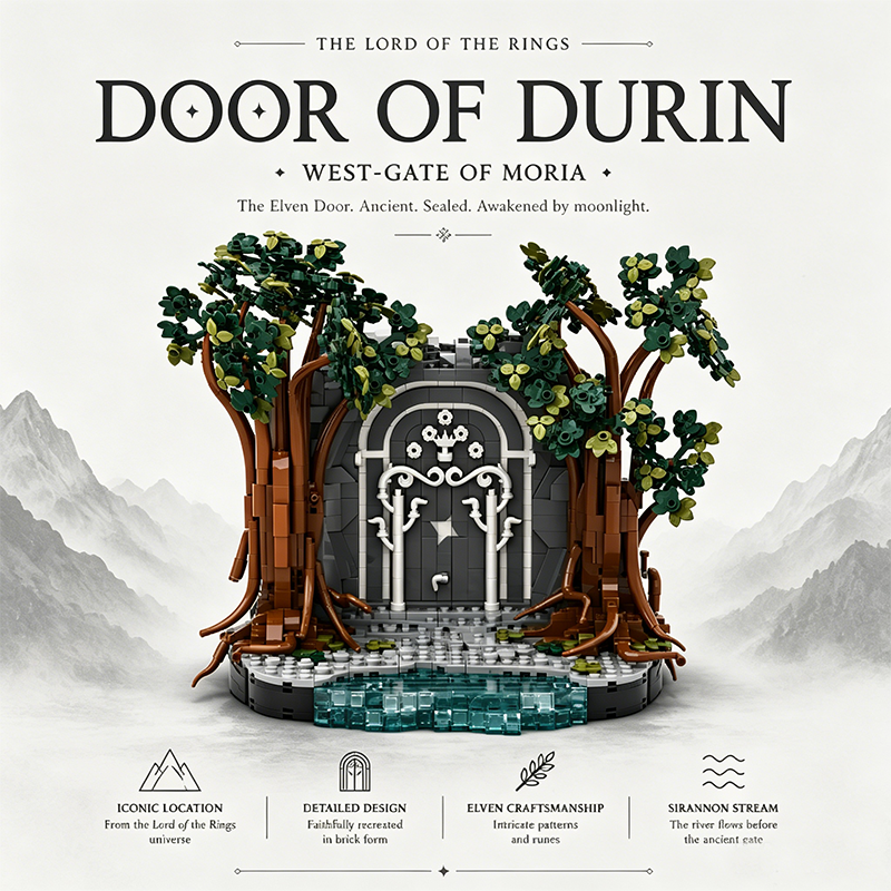 Door of Durin Lord of the Rings MOC Building Set, Compatible with Lego, Glow-in-the-Dark Mines of Moria Gate Collectible Toy for Adults & Tolkien Fans