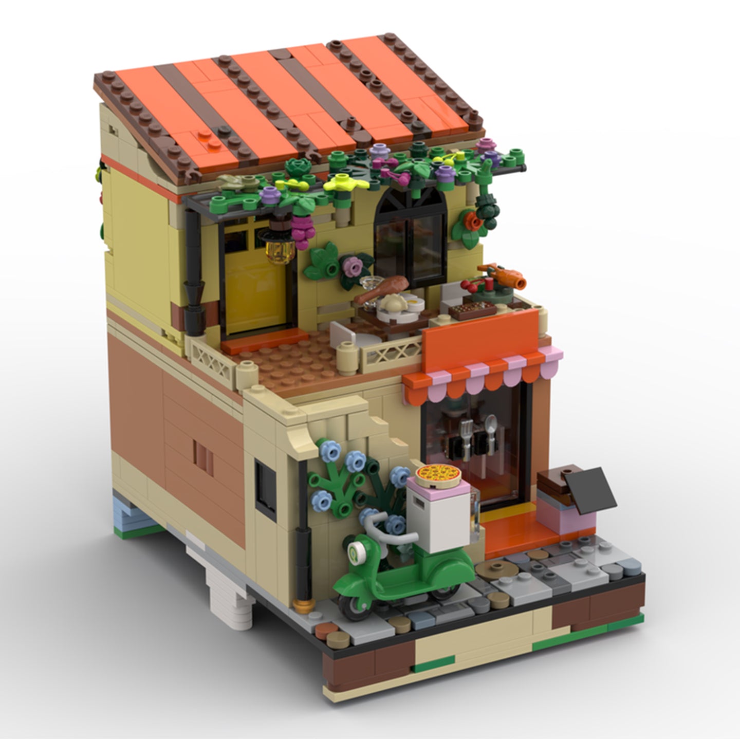 Lego Compatible Riviera Restaurant Expansion Building Set - 842 PCS Joie Mediterranean Street View Bricks Kit, DIY Collectible Toy for Kids & Adults Ages 8+