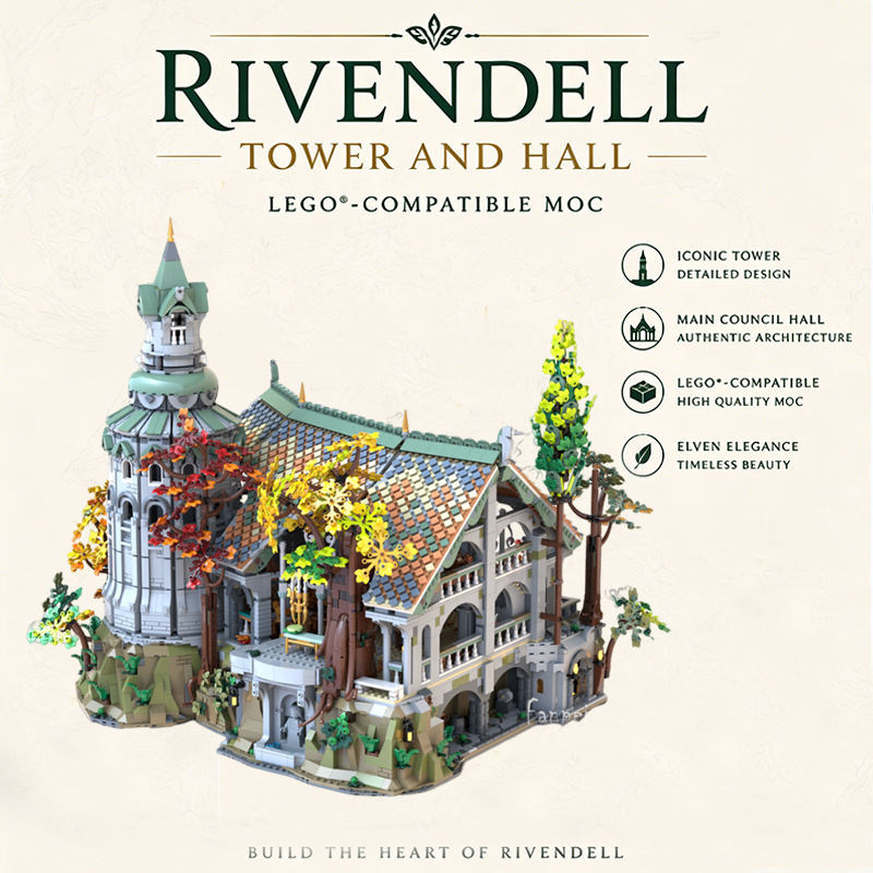 Rivendell Tower Hall Building Blocks Set | 100% Compatible with Lego | Lord of the Rings Elven Architecture Collectible Model for Adults & Kids
