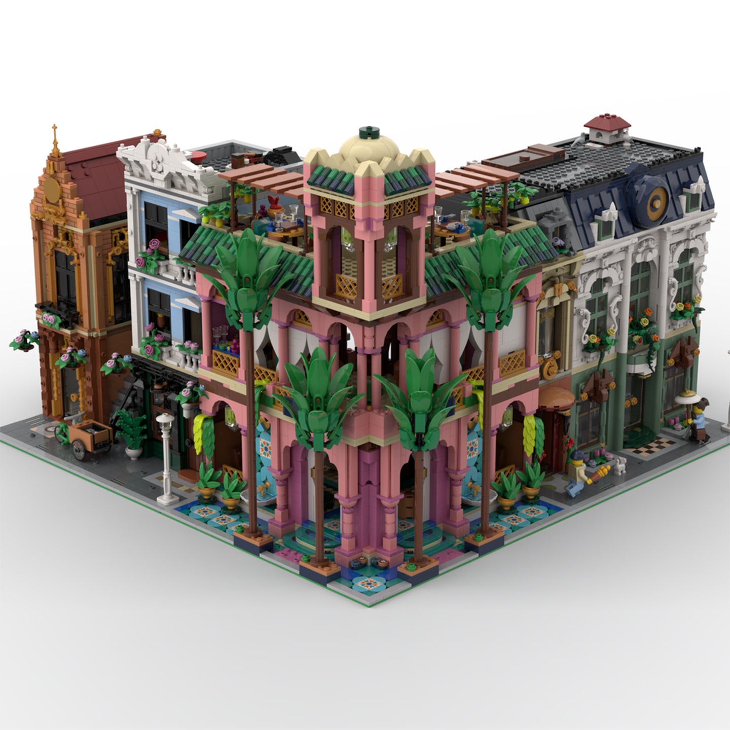 3381PCS Corner Garden Restaurant Building Set | European Street View | 100% Lego-Compatible