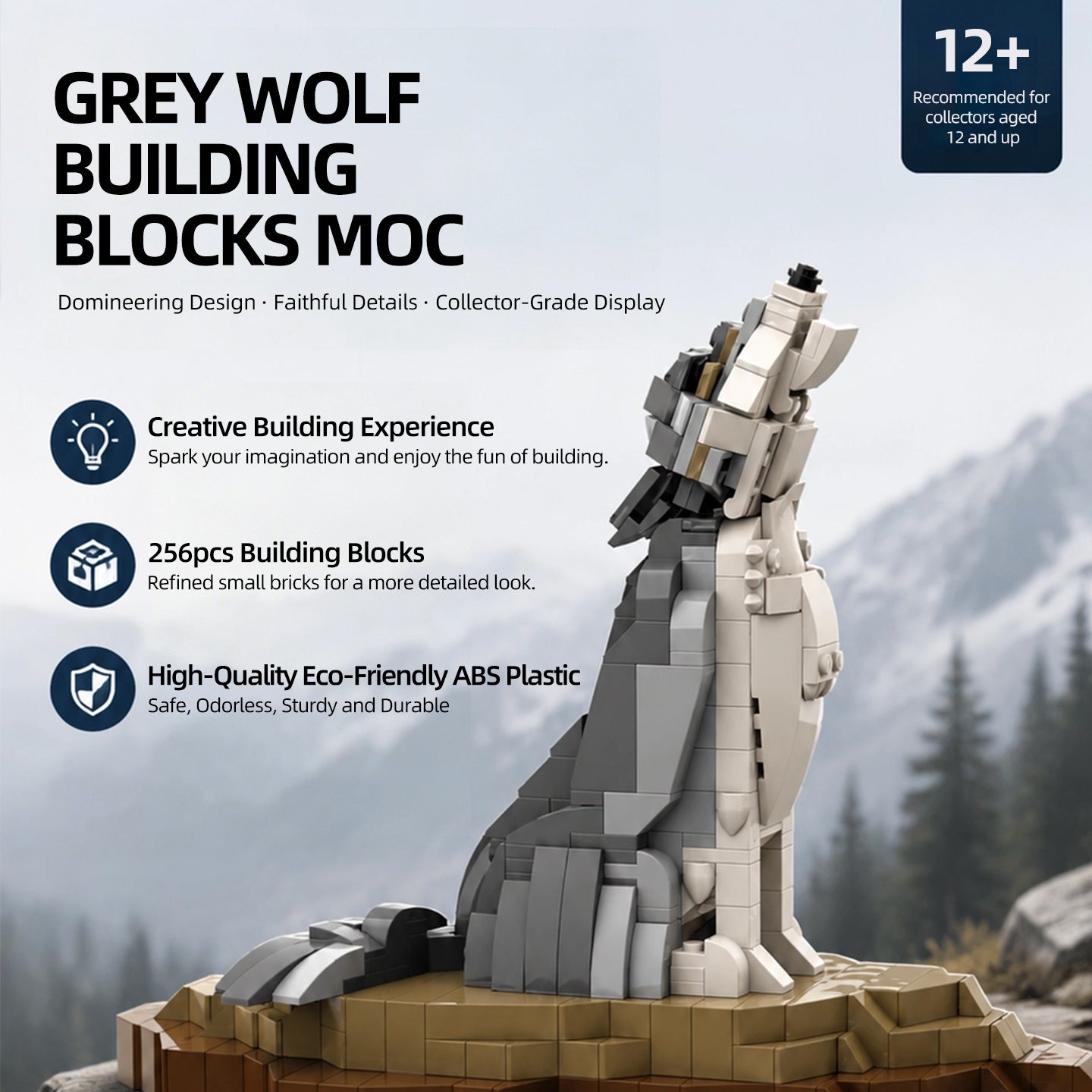 Howling Gray Wolf Building Blocks Set - Collectible Animal Model Kit for Adults & Teens, Unique Home Decor & Gift Idea