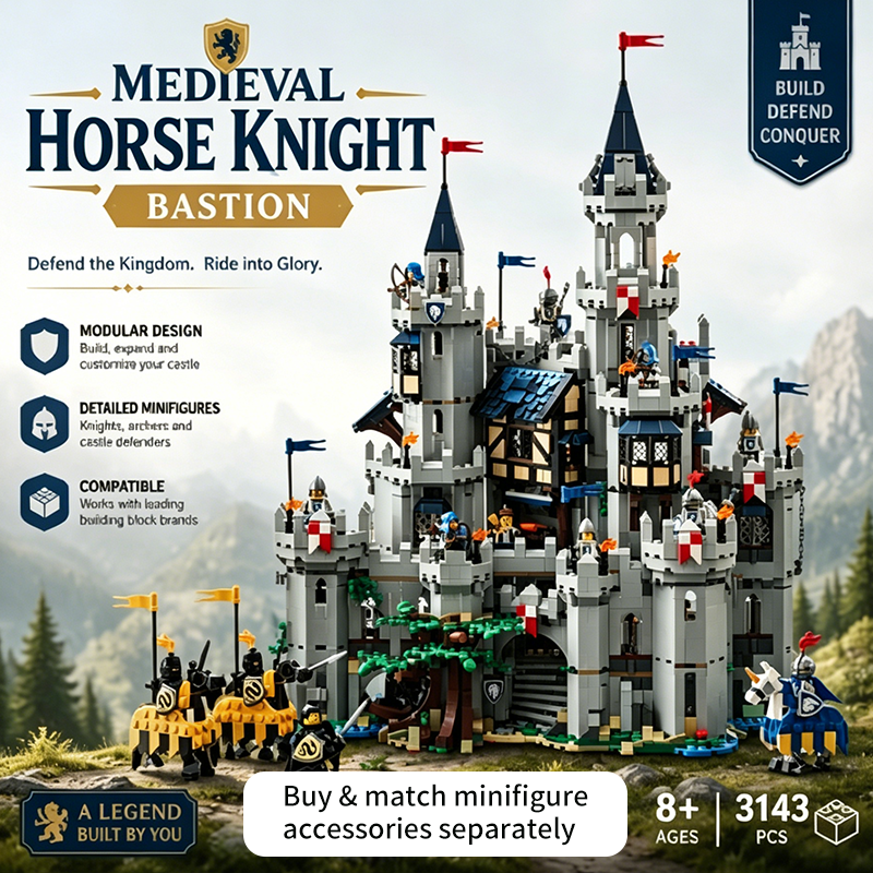 3143 PCS Medieval Horse Knight Castle Building Blocks Set, Modular Design with Detailed Minifigures, Compatible with Lego Bricks, Creative Construction Toy for Boys Girls Ages 8+