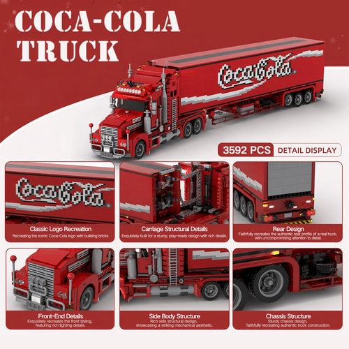 3592PCS Coca-Cola Semi Truck Building Kit | Lego-Compatible LED Light Up Collectible Display Model