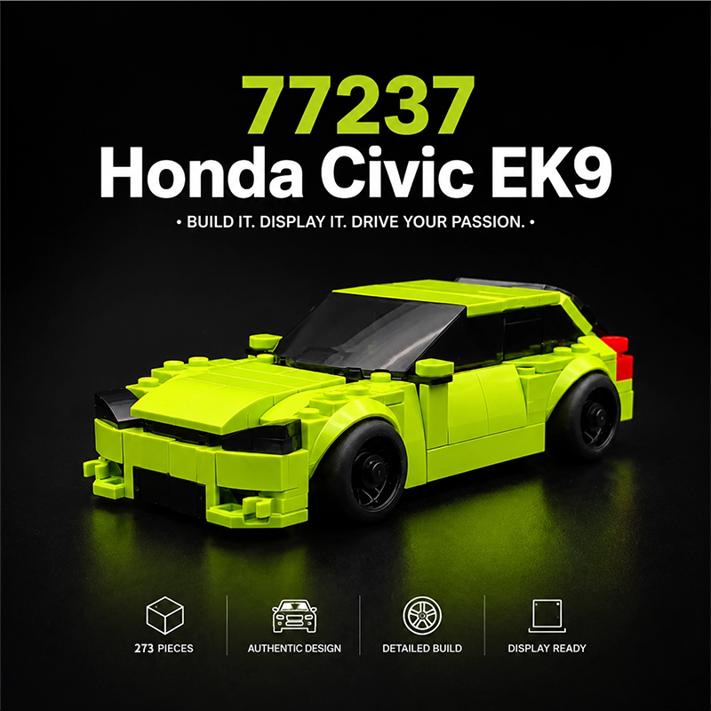 77237 Honda Civic EK9 Type R Building Block Set, Custom Fluorescent Green Street Modified Style, 273 Pieces, Compatible with Lego Bricks, Collectible JDM Car Model for Adults and Teens
