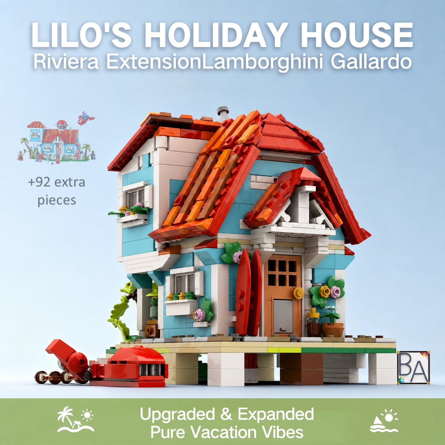 Lilo's Holiday House Building Kit | Riviera Extension MOC | 100% Lego Compatible Beach House Set