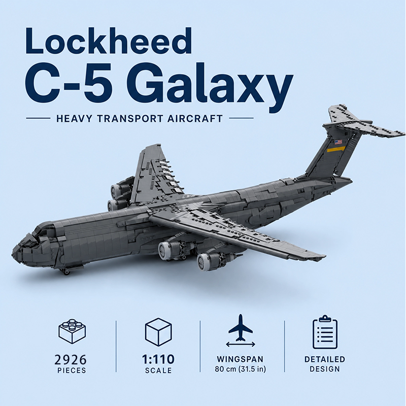 Lockheed C-5 Galaxy Strategic Transport Aircraft MOC Building Set | Military Plane Model Compatible with Lego Bricks