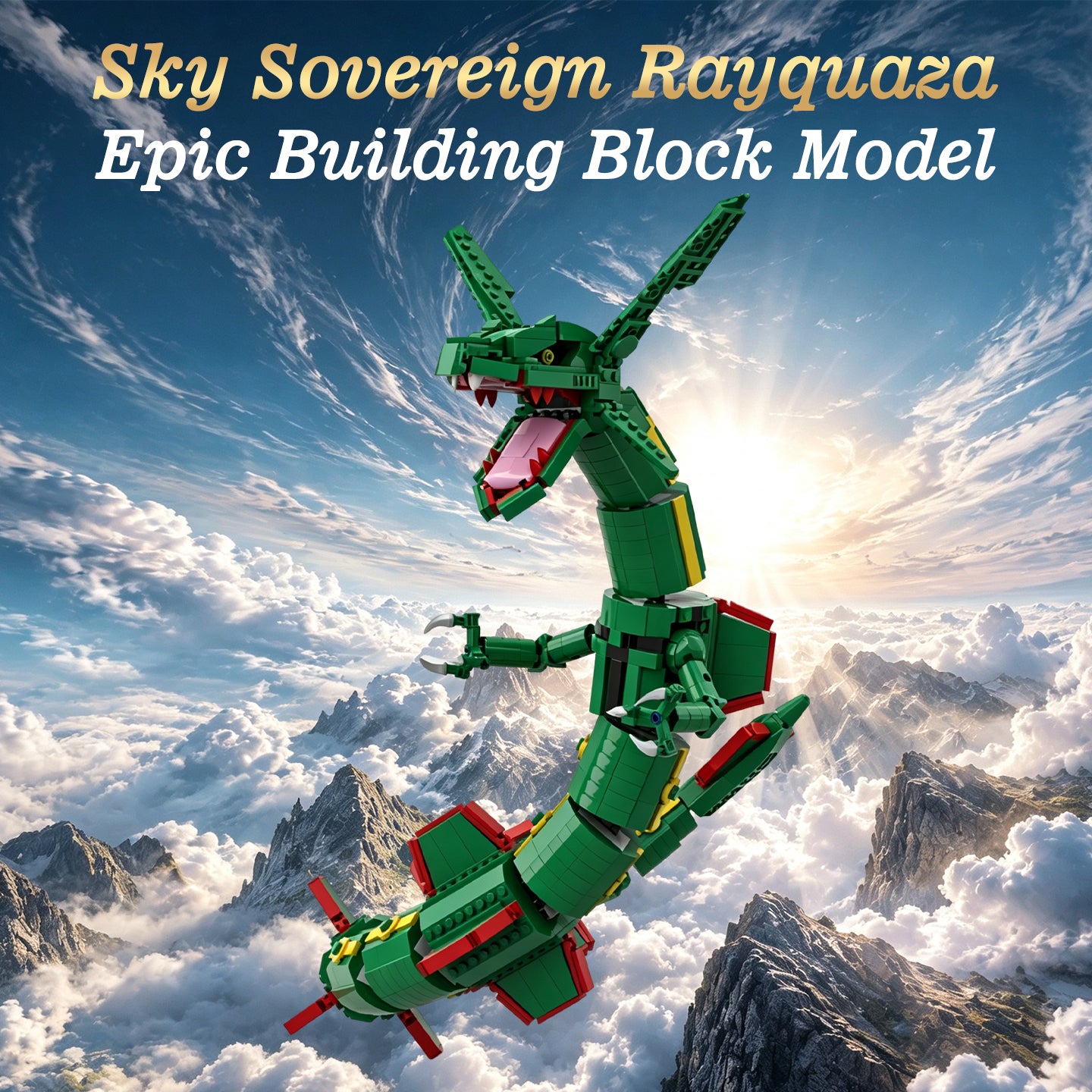 1889PCS Sky Sovereign Rayquaza Articulated Building Block Model | Lego-Compatible Collectible Dragon Brick Set | Epic Desktop Display for Adults & Kids 8+