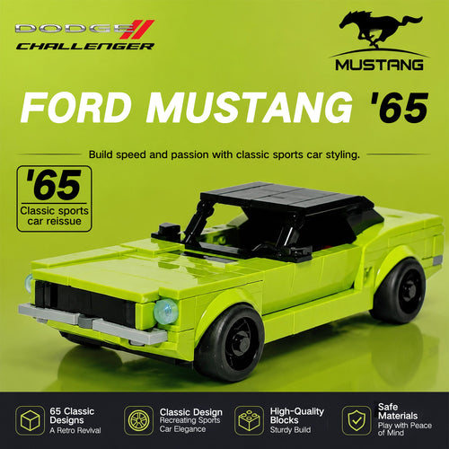 1965 Ford Mustang Building Blocks Car - 100% LEGO Compatible Speed Champions Style MOC Toy for Adults & Kids 9+