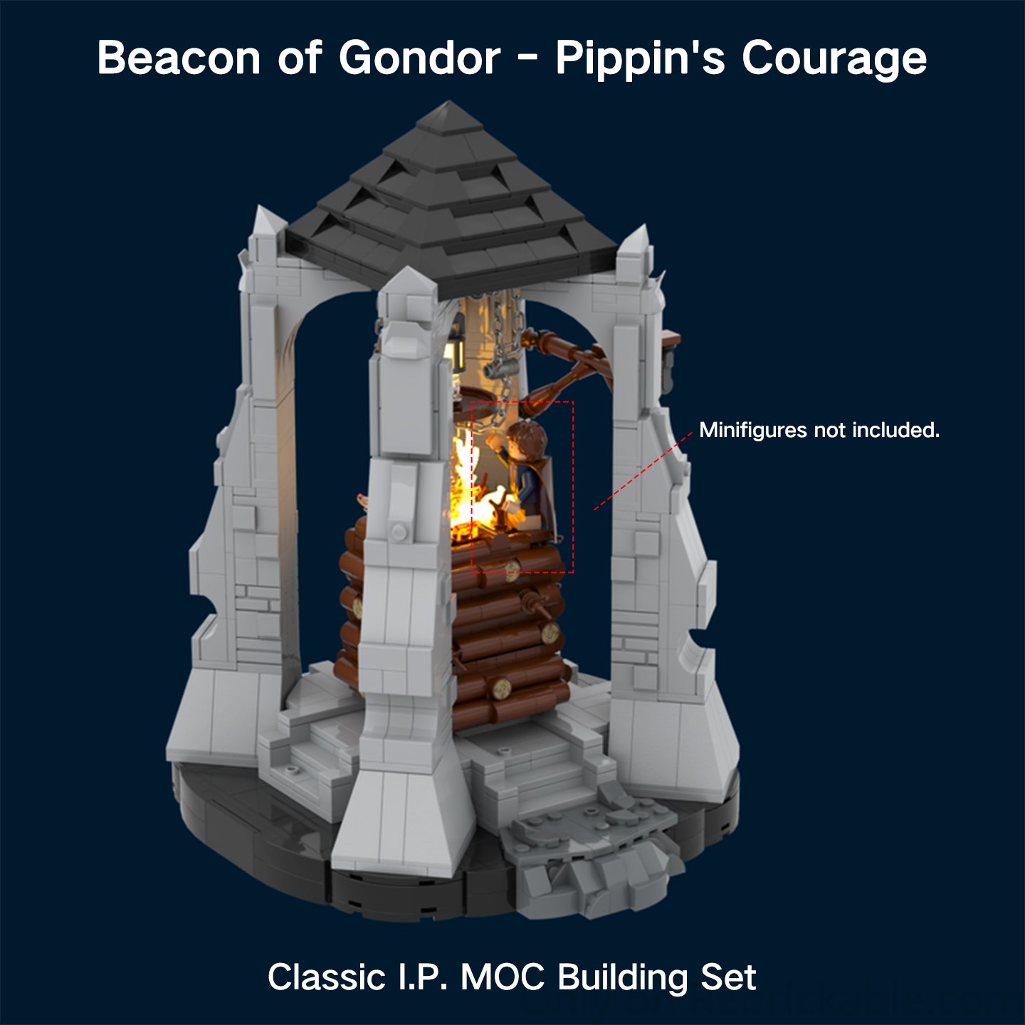 Beacon of Gondor MOC Building Set with LED Light - Lord of the Rings Pippin's Courage - 1238 Pieces - Compatible with LEGO