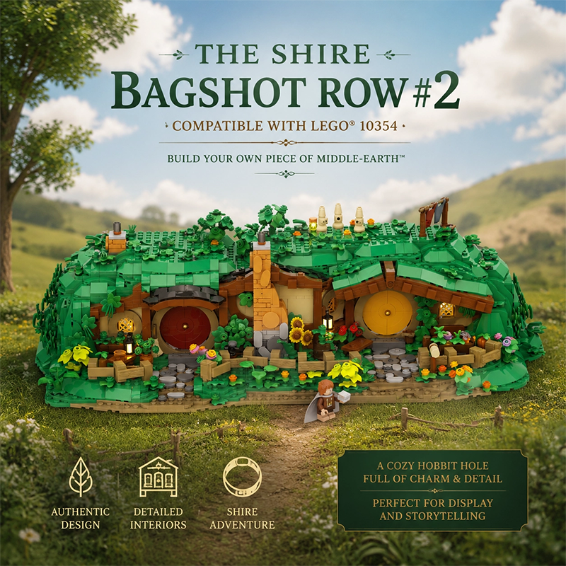 Bagshot Row #2 The Shire Hobbit Hole Building Blocks - Compatible with LEGO 10354 Lord of the Rings, 1586PCS Middle Earth Collectible Toy Set