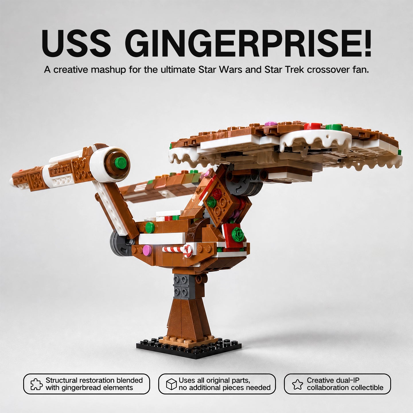 USS Gingerprise Gingerbread Starship MOC Building Kit | 100% Compatible with Lego | 458 PCS Star Trek x Star Wars Crossover Building Set