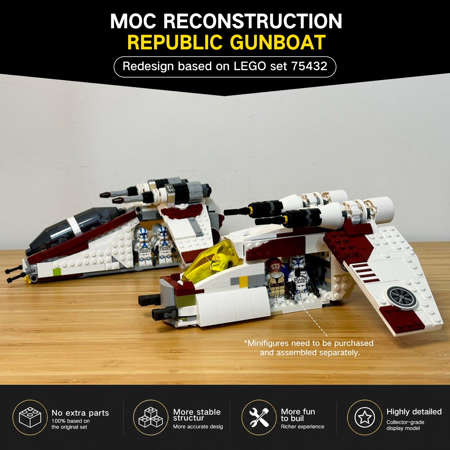 LEGO Compatible Star Wars Republic Gunship MOC Building Set, Movie-Accurate Clone Wars Gunship with Movable Wings & Opening Cargo Door, Collectible Star Wars Building Blocks Toy for Adults Kids 8+