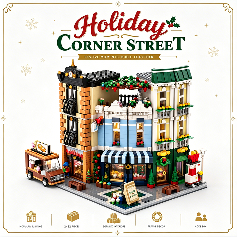 Holiday Corner Street Modular Building Set | 100% Compatible with LEGO Bricks