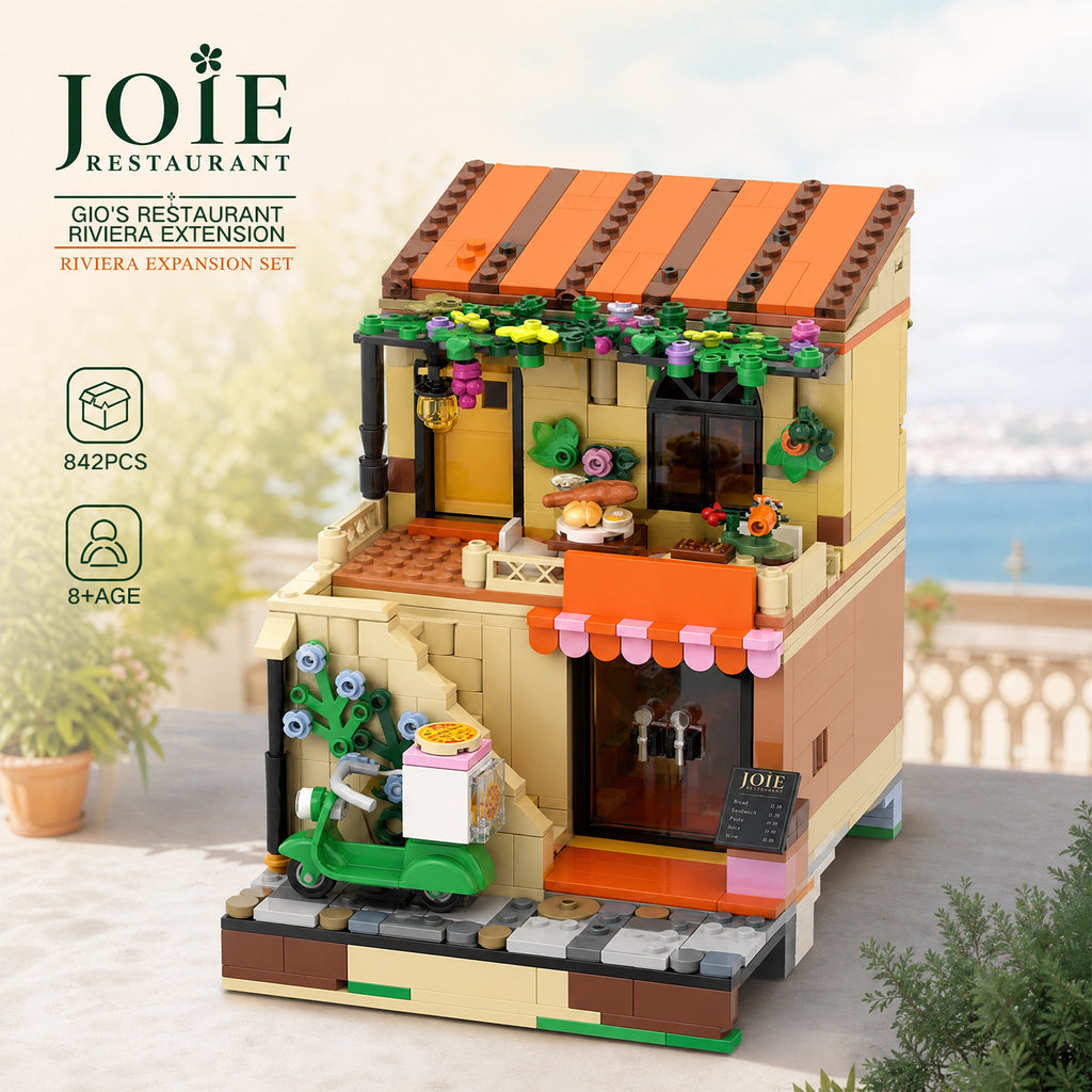 Lego Compatible Riviera Restaurant Expansion Building Set - 842 PCS Joie Mediterranean Street View Bricks Kit, DIY Collectible Toy for Kids & Adults Ages 8+