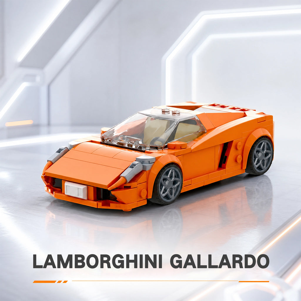 Orange Lamborghini Gallardo Building Blocks Car, Lego-Compatible Sports Car Model Kit with Interior Details