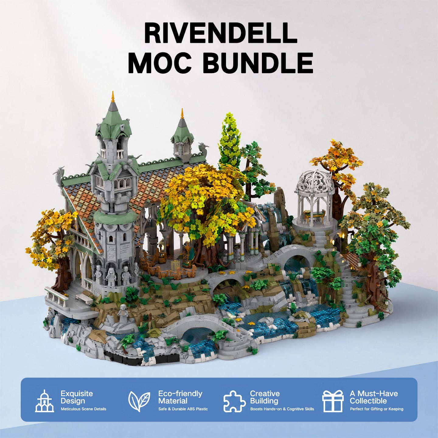 Rivendell MOC Building Set 10110 Pieces - Lord of the Rings Elven City Architecture Model, 100% Compatible with Lego Bricks, Adult Collectible Display Kit for LOTR Fans Ages 16+