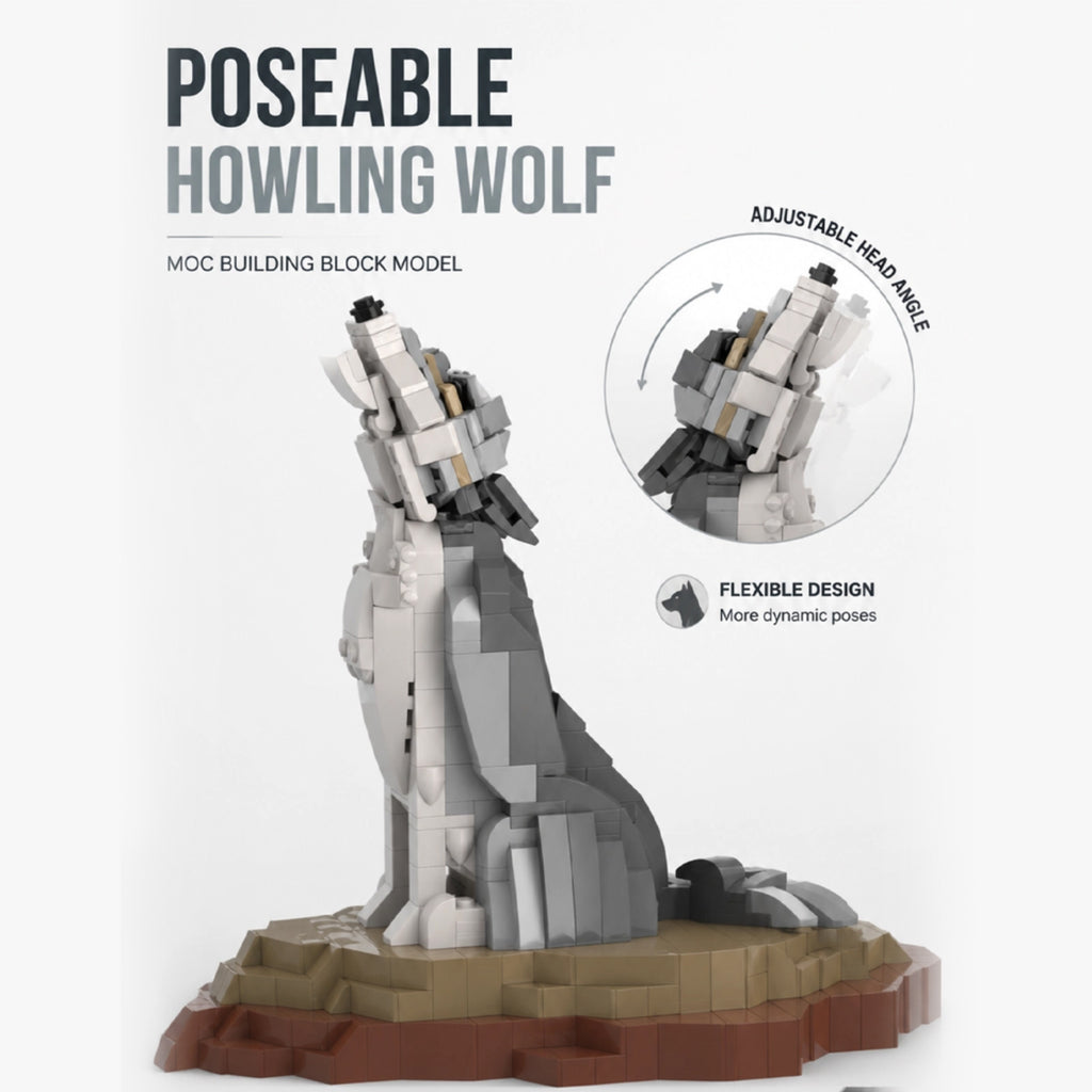 Howling Gray Wolf Building Blocks Set - Collectible Animal Model Kit for Adults & Teens, Unique Home Decor & Gift Idea