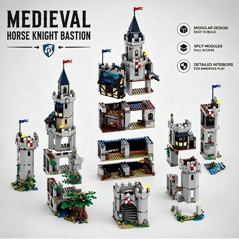3143 PCS Medieval Horse Knight Castle Building Blocks Set, Modular Design with Detailed Minifigures, Compatible with Lego Bricks, Creative Construction Toy for Boys Girls Ages 8+