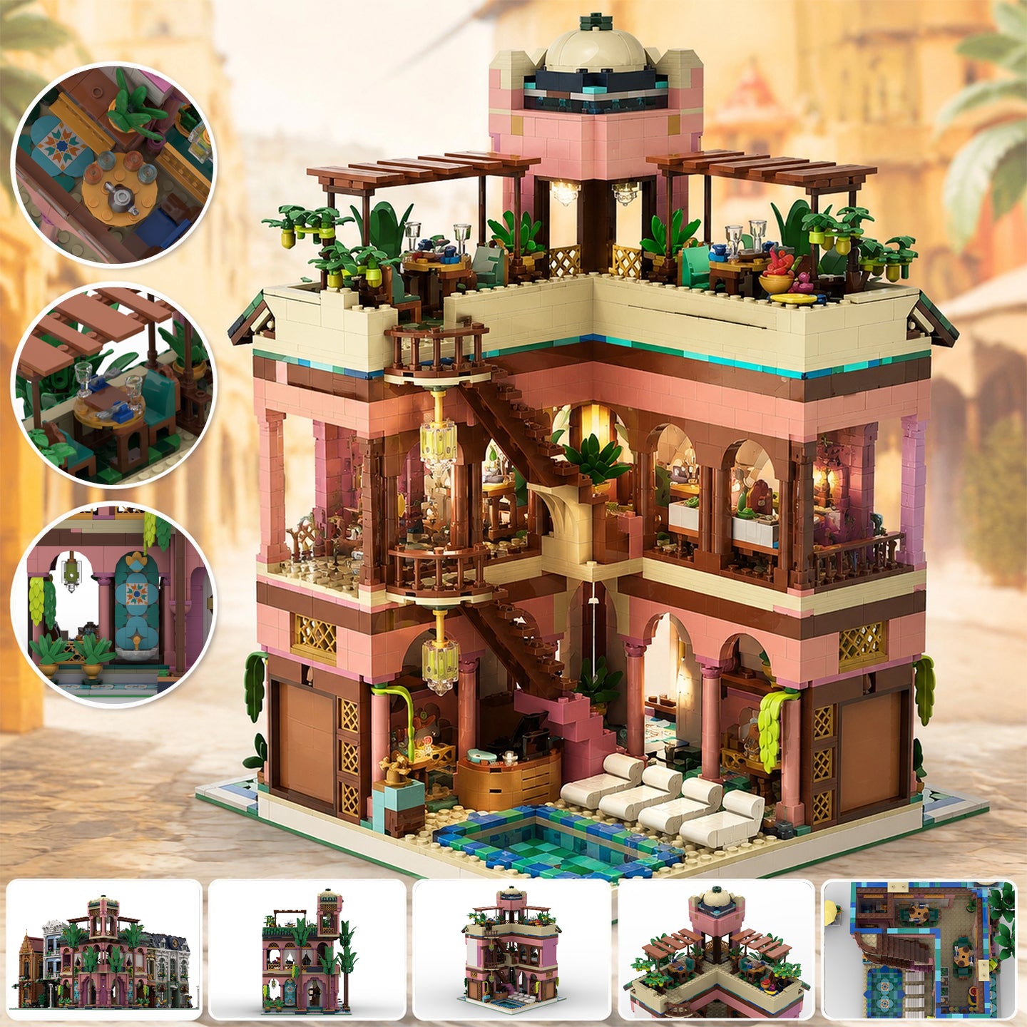 3381PCS Corner Garden Restaurant Building Set | European Street View | 100% Lego-Compatible