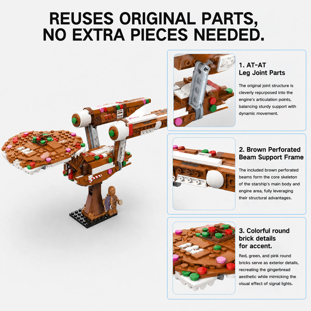 USS Gingerprise Gingerbread Starship MOC Building Kit | 100% Compatible with Lego | 458 PCS Star Trek x Star Wars Crossover Building Set