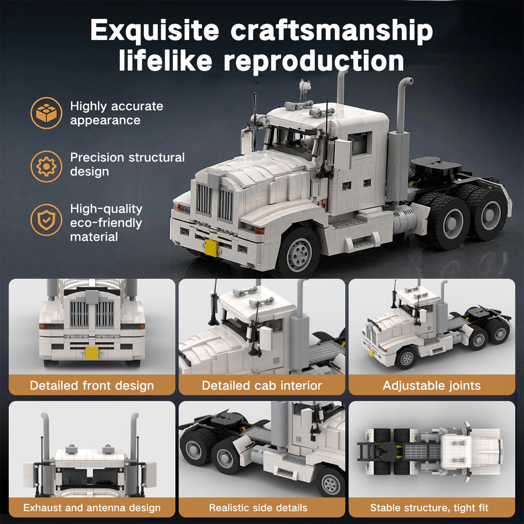 1875PCS Semi Truck Building Set, Original MOC Classic Heavy Duty Semi Truck Brick Model, Lego-Compatible Collectible Display Building Kit for Adults & Kids Ages 8+