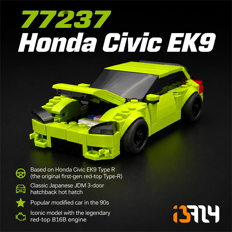 77237 Honda Civic EK9 Type R Building Block Set, Custom Fluorescent Green Street Modified Style, 273 Pieces, Compatible with Lego Bricks, Collectible JDM Car Model for Adults and Teens