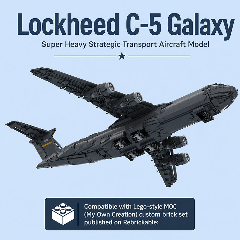 Lockheed C-5 Galaxy Strategic Transport Aircraft MOC Building Set | Military Plane Model Compatible with Lego Bricks