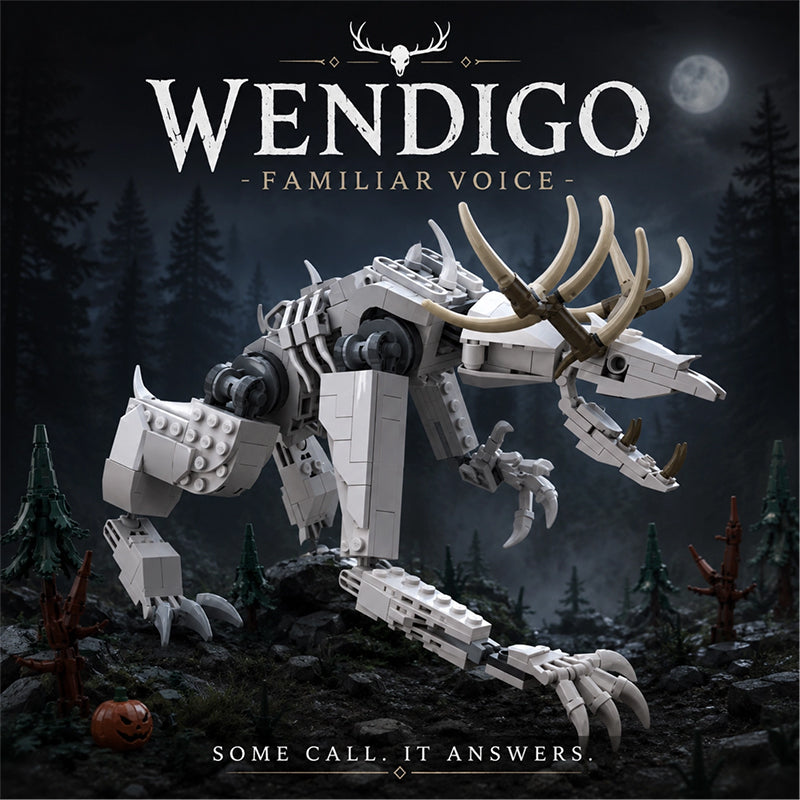 Wendigo Building Block Set, Skeletal Monster Figure with Cabin Scene, Compatible with Lego, Dark Fantasy Halloween Gift for Adults and Teens