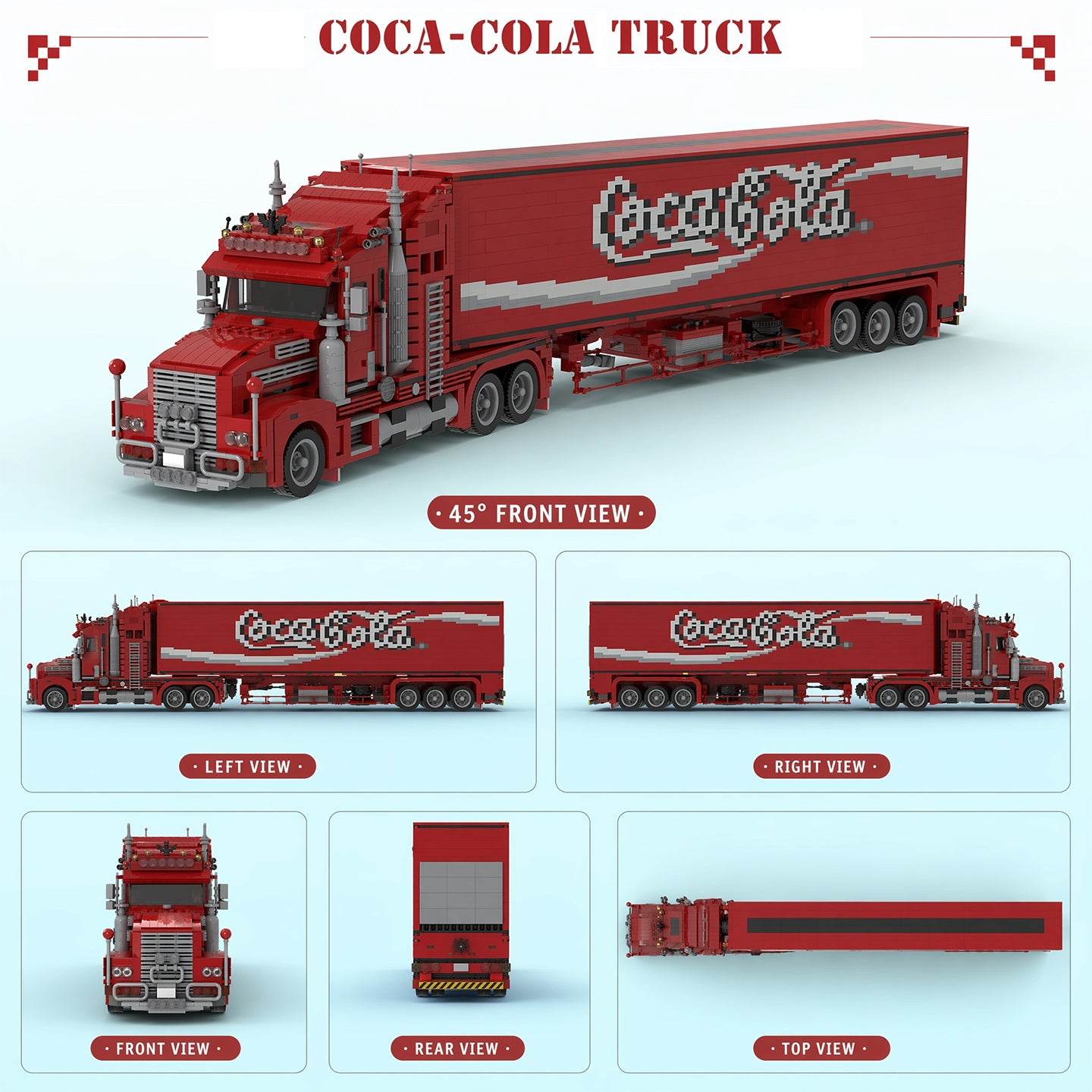 3592PCS Coca-Cola Semi Truck Building Kit | Lego-Compatible LED Light Up Collectible Display Model