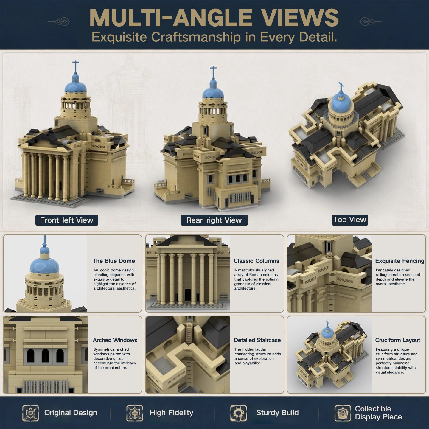 Paris Pantheon Architectural Building Blocks Set 1473 PCS | MOC Collectible Model Kit Compatible with Lego