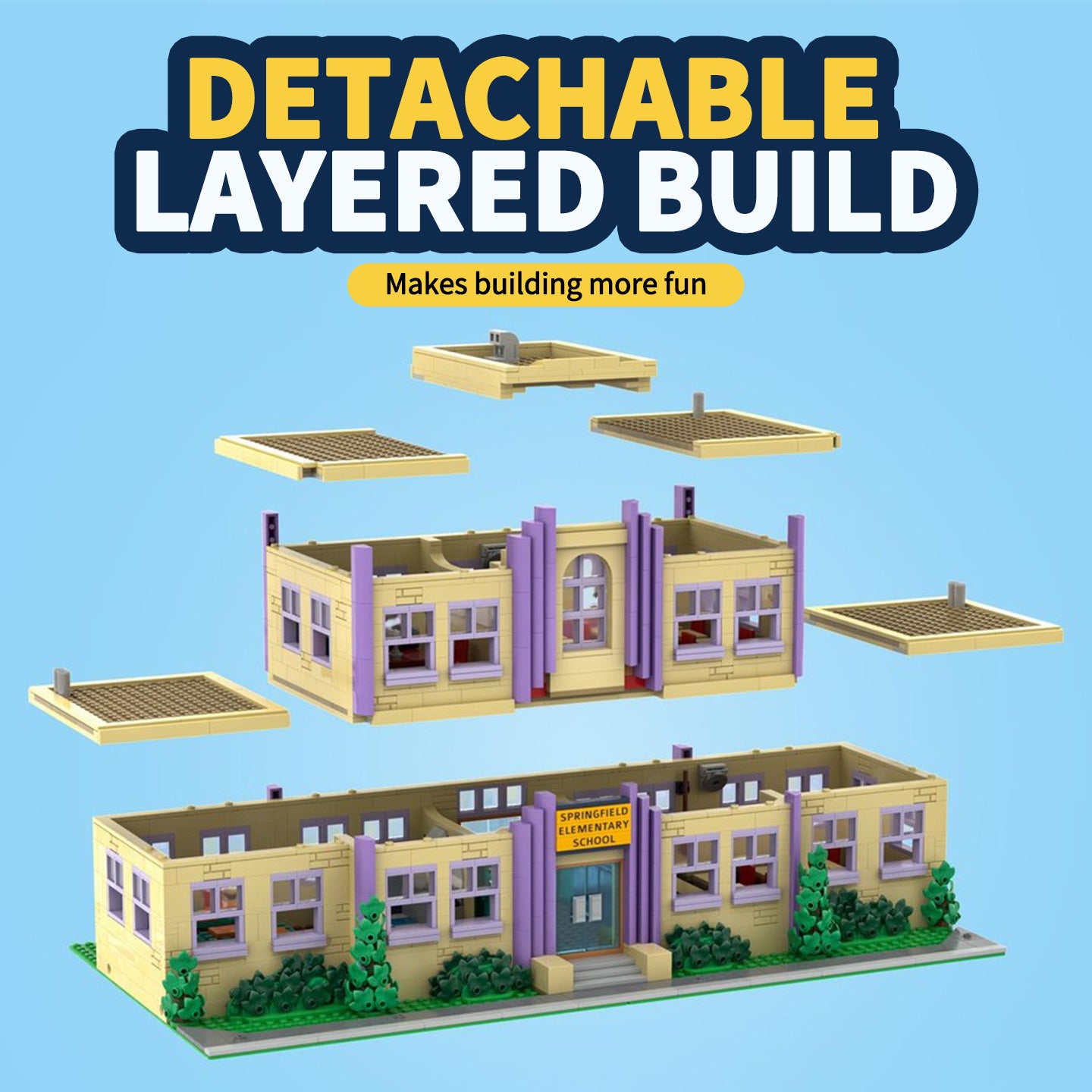 The Simpsons Springfield Elementary School Building Blocks Set, Modular Collectible Model Toy