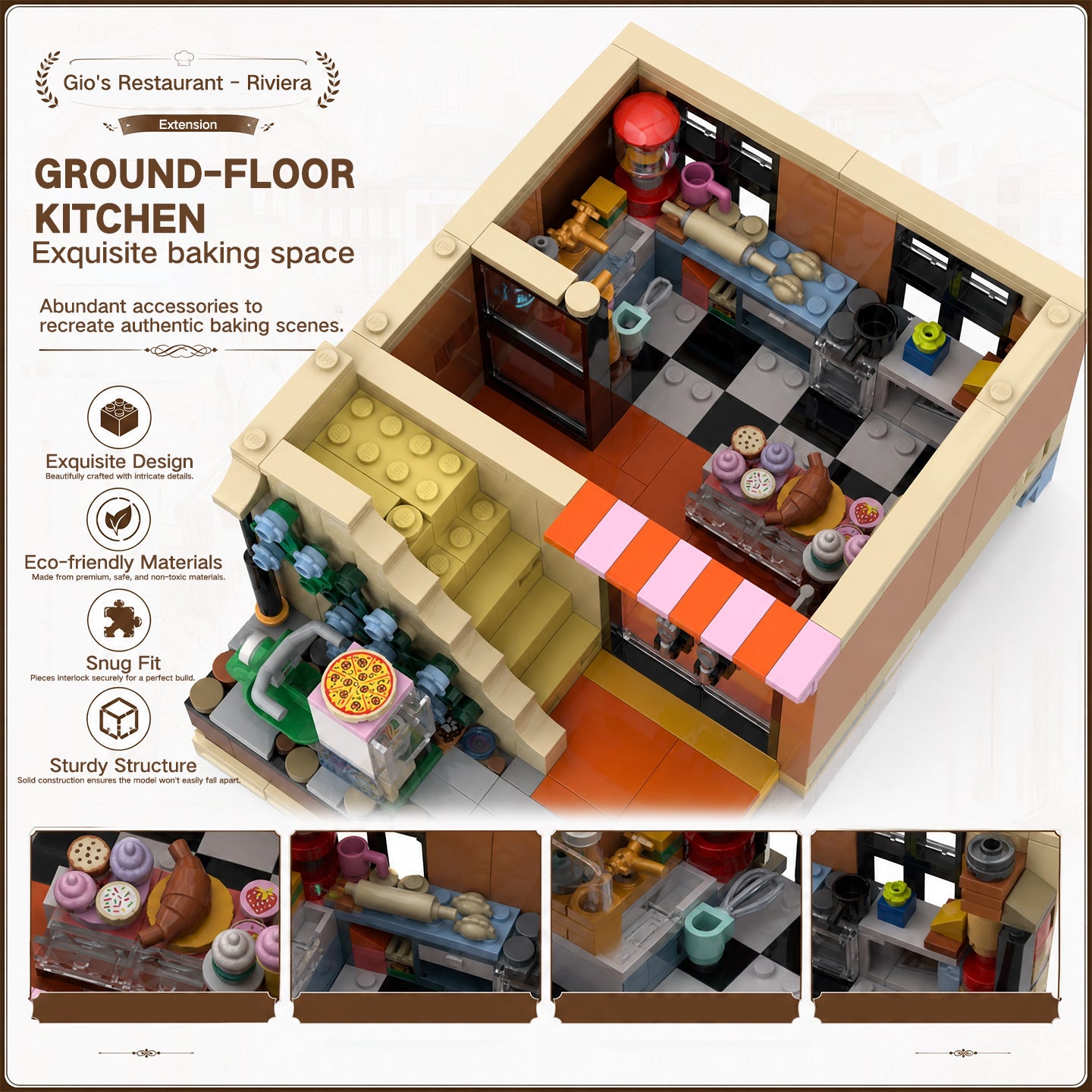 Lego Compatible Riviera Restaurant Expansion Building Set - 842 PCS Joie Mediterranean Street View Bricks Kit, DIY Collectible Toy for Kids & Adults Ages 8+