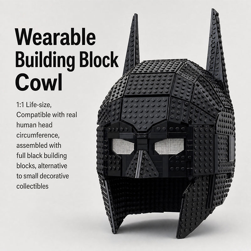 Wearable Batman Cowl Building Block Helmet | Lego Compatible Bricks | Adult Collectible Display Model