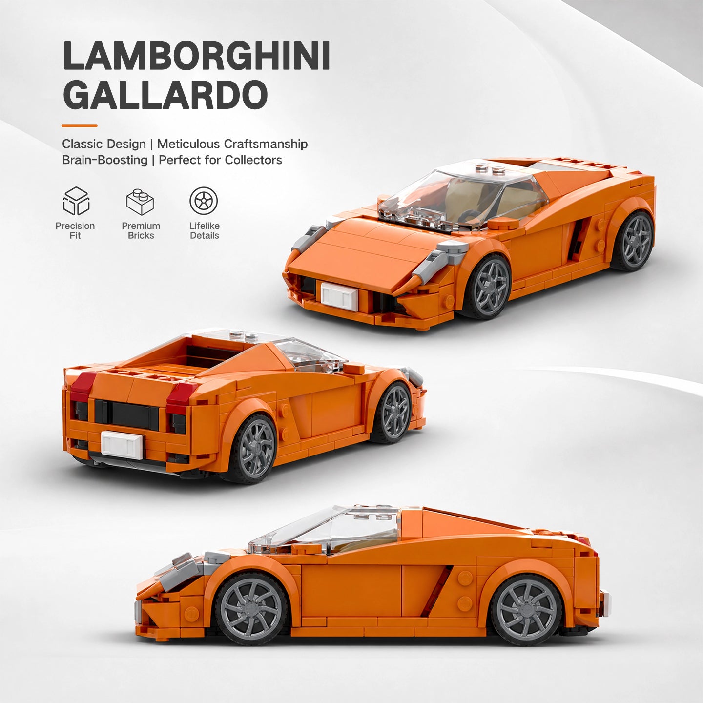Orange Lamborghini Gallardo Building Blocks Car, Lego-Compatible Sports Car Model Kit with Interior Details