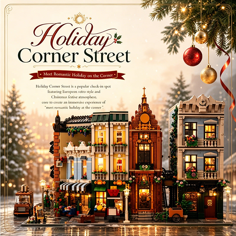 Holiday Corner Street Modular Building Set | 100% Compatible with LEGO Bricks