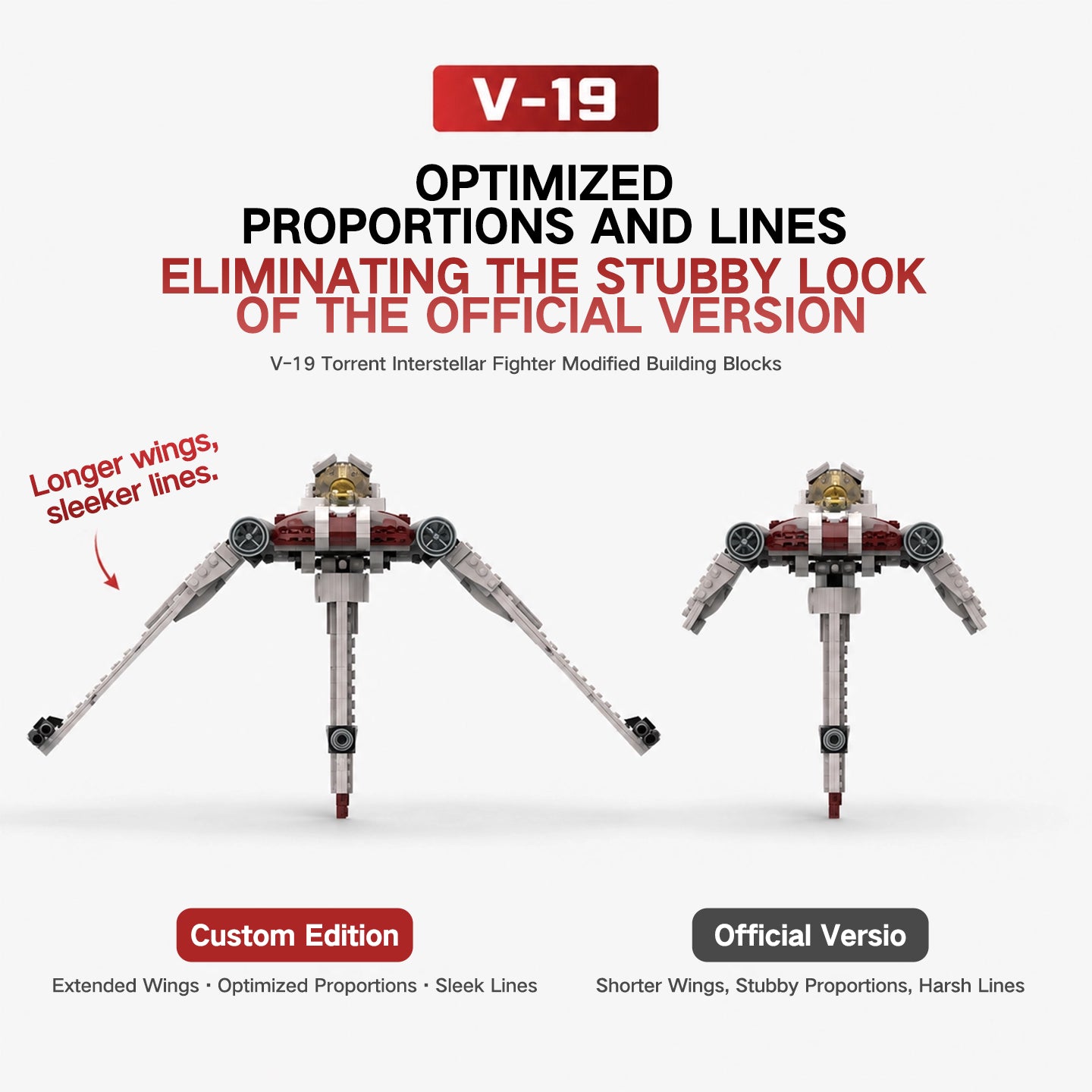 V-19 Torrent Starfighter Building Blocks - Compatible with Lego Star Wars, Dual Flight/Landing Modes