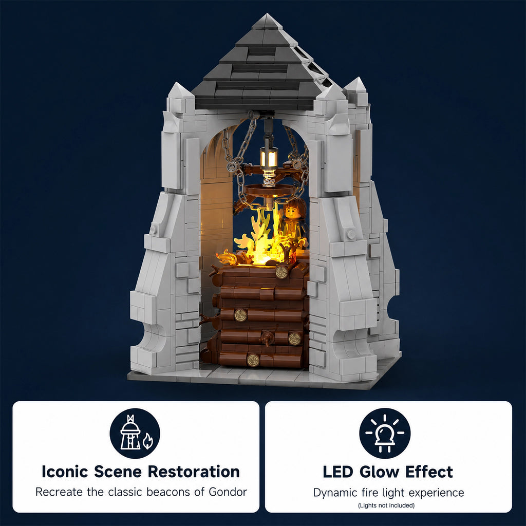 Beacon of Gondor MOC Building Set with LED Light - Lord of the Rings Pippin's Courage - 1238 Pieces - Compatible with LEGO