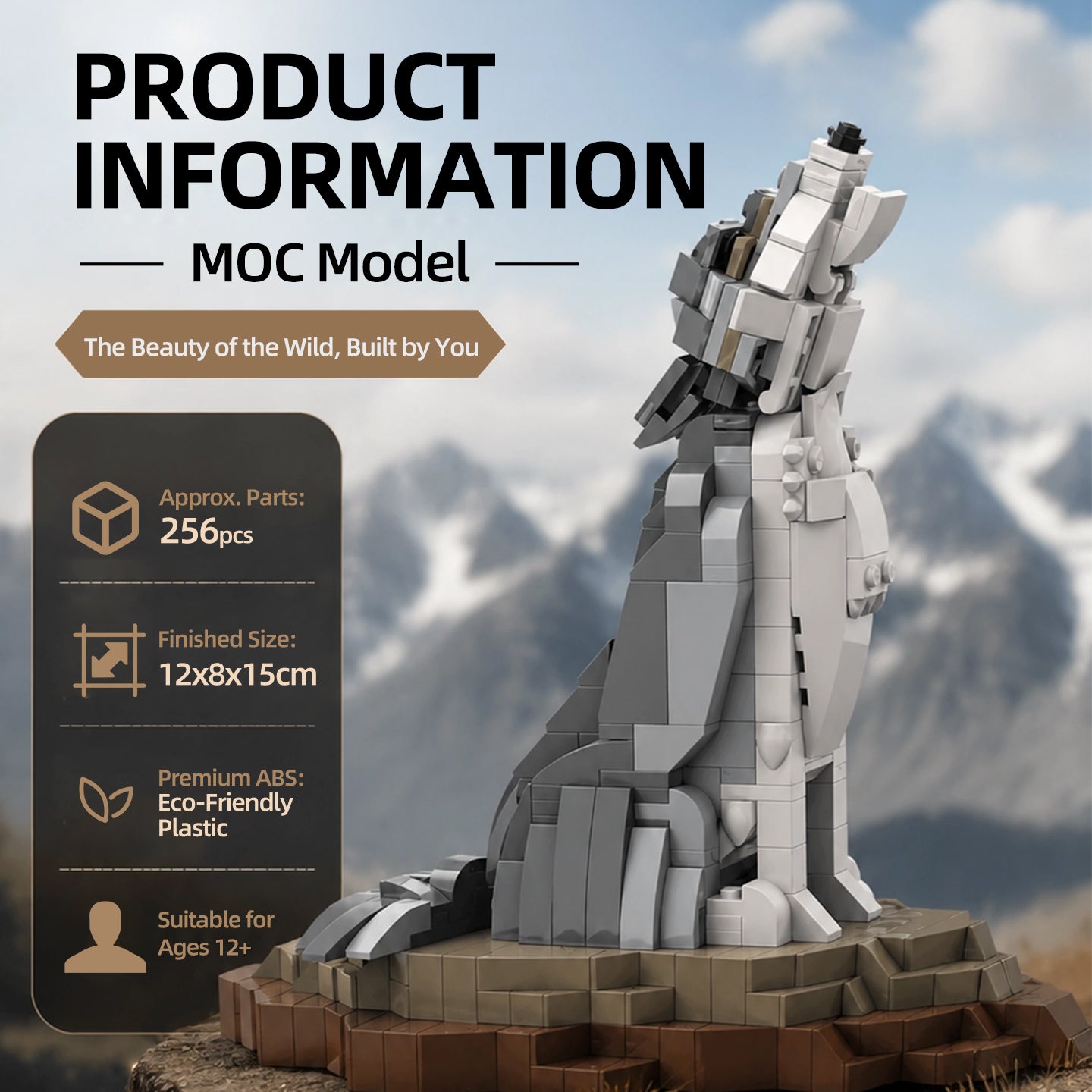 Howling Gray Wolf Building Blocks Set - Collectible Animal Model Kit for Adults & Teens, Unique Home Decor & Gift Idea