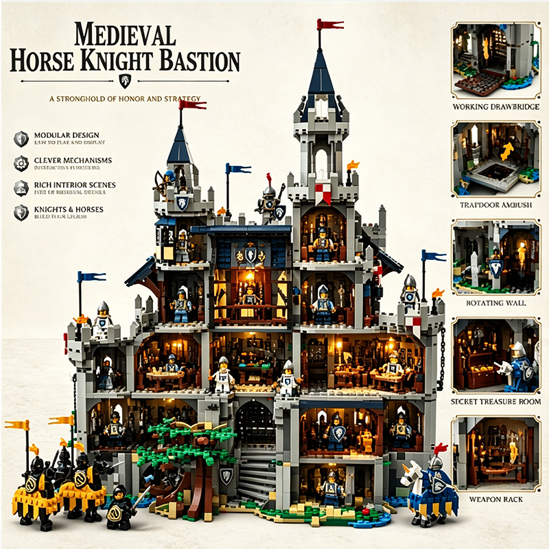 3143 PCS Medieval Horse Knight Castle Building Blocks Set, Modular Design with Detailed Minifigures, Compatible with Lego Bricks, Creative Construction Toy for Boys Girls Ages 8+